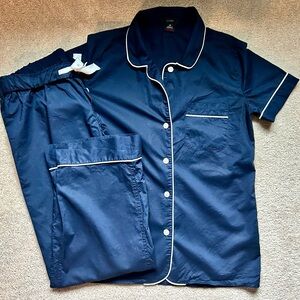 J. Crew end-on-end cotton short sleeve pajama set, navy, XS